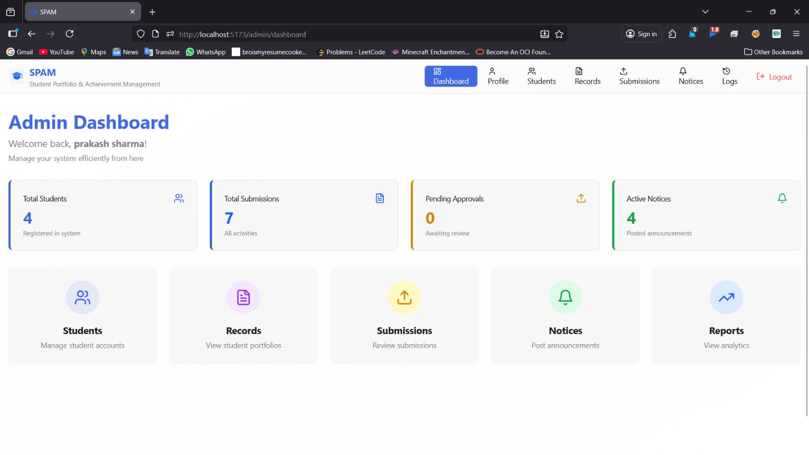SPAM — Student Portfolio & Achievement Management